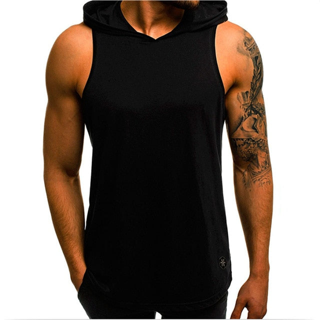 Bodybuilding Hooded Tank Tops Men Gym Fitness Sleeveless Sweatshirt Hoodie Summer Casual Fashion Vest Crossfit Clothing