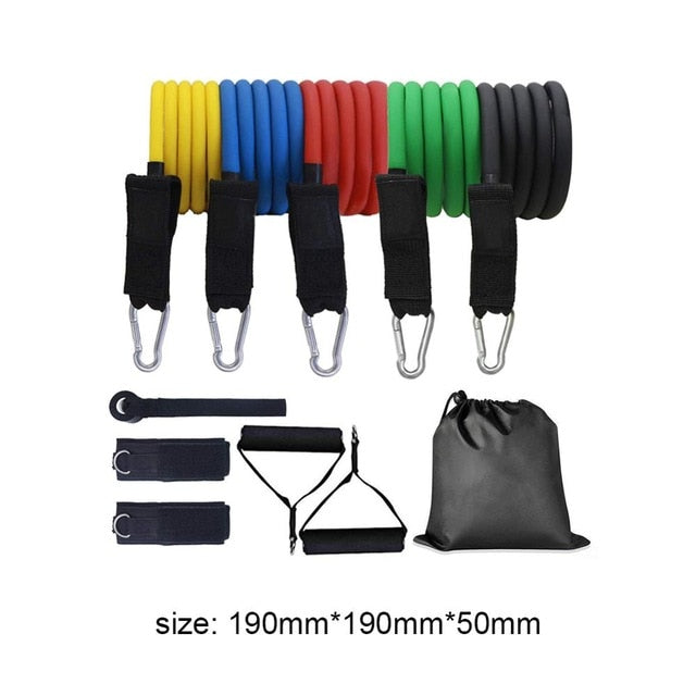 11pcs/set Resistance Band Latex Elastic Pull Rope Home Gym Yoga Fitness Workout Sports Body Building Equipment Tool