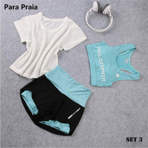 High Waist Three Piece Yoga Set Sportswear for Women Sports Bra Fitness Clothing Women Sports Shorts Gym Workout Crop Top Women