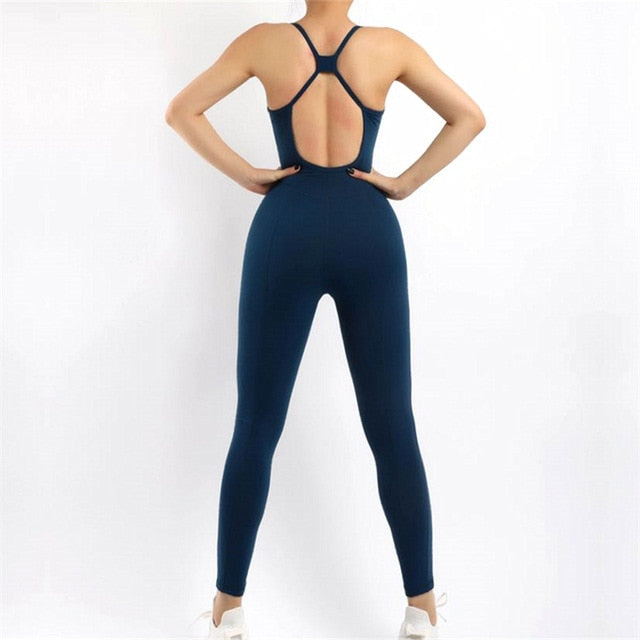 Oyoo Sleeveless Workout Yoga Jumpsuit Stretch Fitness Ballet Bodysuit Rompers One Piece Sport Set Women Sports Bra Gym Clothing