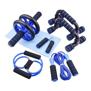 7pcs Gym Fitness Equipment Muscle Trainer Wheel Roller Kit Abdominal Roller Push Up Bar Jump Rope Workout Crossfit Sport Home