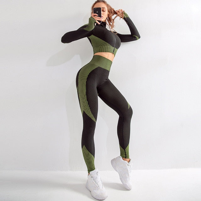 2 piece long sleeve fitness suit sportswear seamless workout gym wear set woman gym clothing for women yoga set