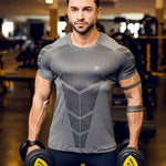 Compression Quick dry T-shirt Men Running Sport Skinny Short Tee Shirt Male Gym Fitness Bodybuilding Workout Black Tops Clothing