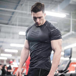 Compression Quick dry T-shirt Men Running Sport Skinny Short Tee Shirt Male Gym Fitness Bodybuilding Workout Black Tops Clothing