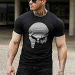 Skull Print Casual Cotton T-shirt Men Gyms Fitness Short sleeve Slim t shirt Male Summer Fashion Black O-Neck Tees Tops Clothing