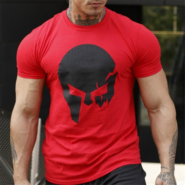 Skull Print Casual Cotton T-shirt Men Gyms Fitness Short sleeve Slim t shirt Male Summer Fashion Black O-Neck Tees Tops Clothing