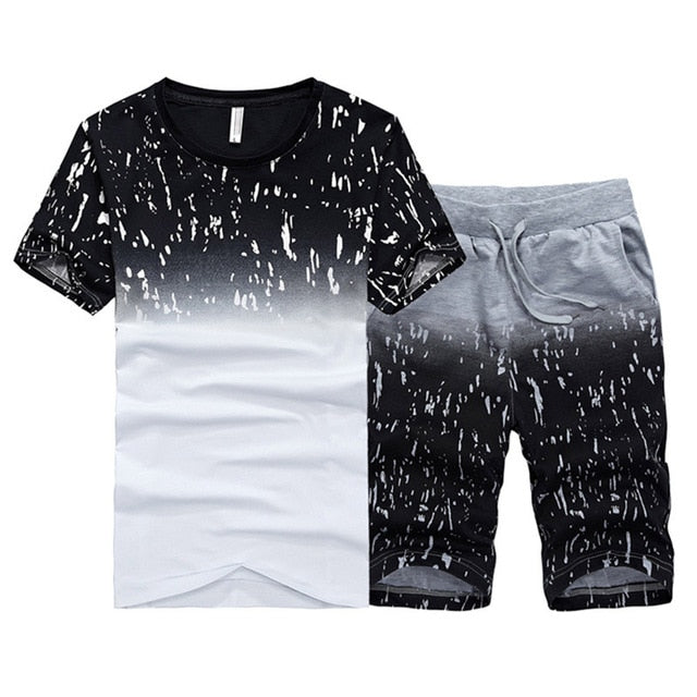 Tracksuit Male 2020 Men Clothing Sportswear Set Fitness Summer Print Men Shorts + T shirt Men's Suit 2 Pieces Sets Plus Size 4XL