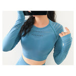 2020 New Women's Fitness T-Shirt Sport Crop Top Long Sleeve Layer Crew Neck Power Stretch  Yoga Crop Top Sexy Gym Clothing