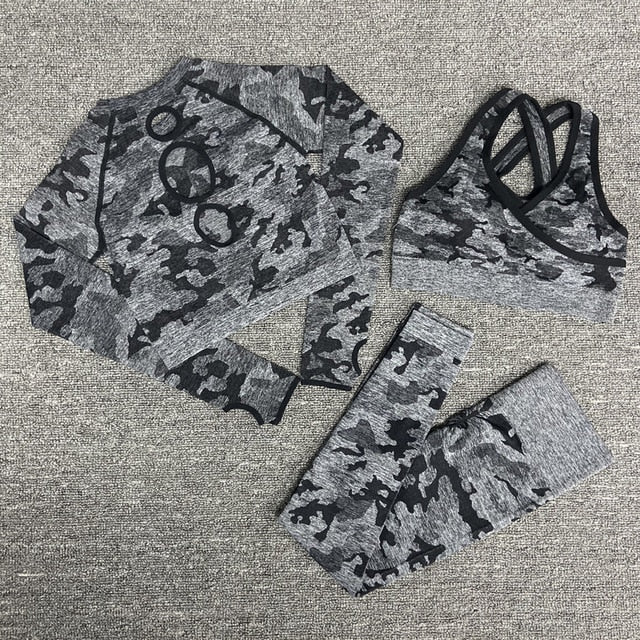 Camouflage Seamless Yoga Suit Yoga bra sports suits Gym Fitness Clothing   fitness pants exercise + long sleeve clothing women