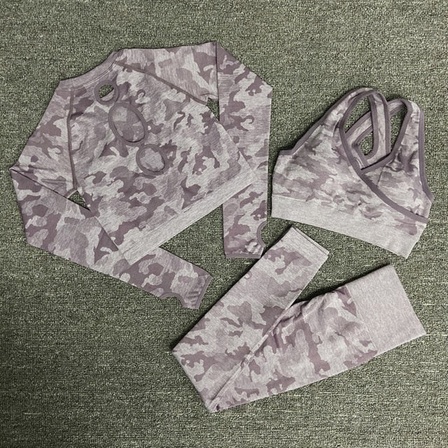 Camouflage Seamless Yoga Suit Yoga bra sports suits Gym Fitness Clothing   fitness pants exercise + long sleeve clothing women