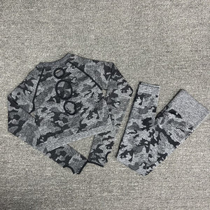 Camouflage Seamless Yoga Suit Yoga bra sports suits Gym Fitness Clothing   fitness pants exercise + long sleeve clothing women