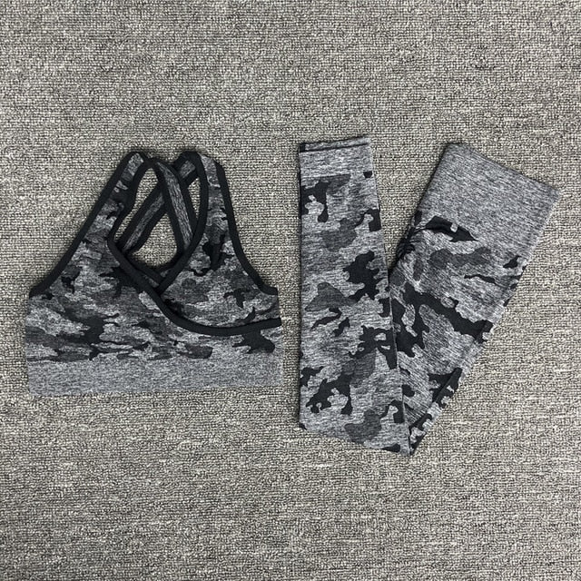 Camouflage Seamless Yoga Suit Yoga bra sports suits Gym Fitness Clothing   fitness pants exercise + long sleeve clothing women