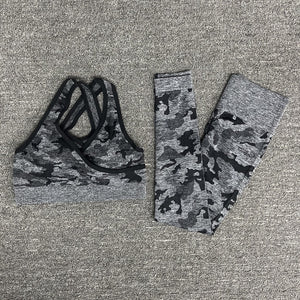 Camouflage Seamless Yoga Suit Yoga bra sports suits Gym Fitness Clothing   fitness pants exercise + long sleeve clothing women