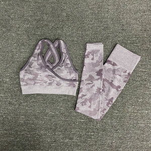 Camouflage Seamless Yoga Suit Yoga bra sports suits Gym Fitness Clothing   fitness pants exercise + long sleeve clothing women