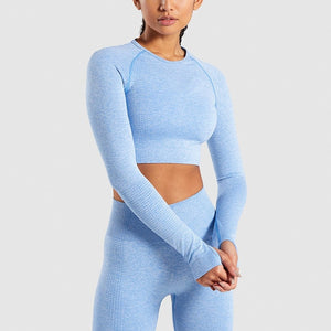 Women Vital Seamless Yoga Set Gym Clothing Fitness Leggings+Cropped Shirts Sport Suit Women Long Sleeve Tracksuit Active Wear