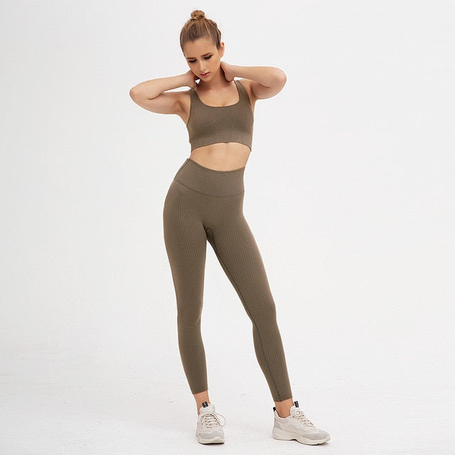 Woman Sportwear Yoga set Seamless Gym Set Crop Top Bra Pad Elastic high waist yoga pant Yoga Outfit fitness set Gym Clothing