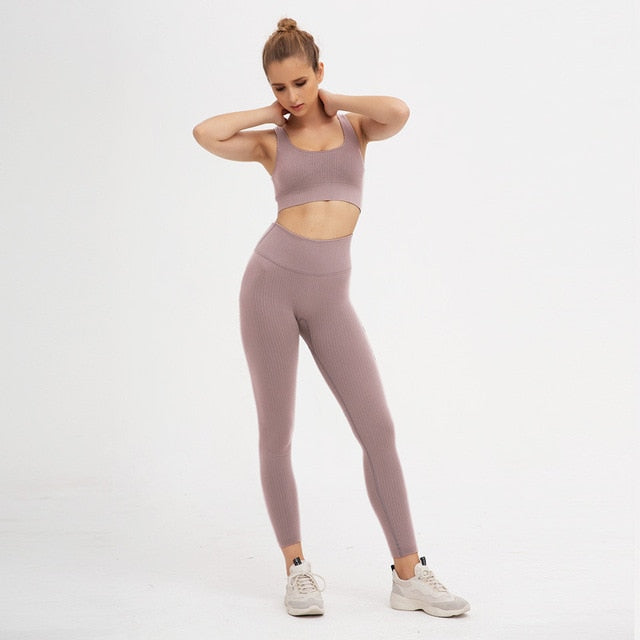 Woman Sportwear Yoga set Seamless Gym Set Crop Top Bra Pad Elastic high waist yoga pant Yoga Outfit fitness set Gym Clothing