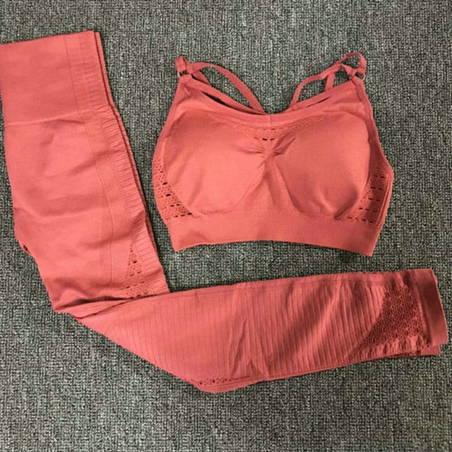 Sexy Sports Suits Seamless Yoga Set Women Fitness Clothing Sportswear Woman Gym Leggings Padded Push-up Sports Bra 1728/1788