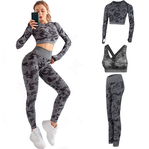 Camouflage Seamless Yoga Suit Yoga bra sports suits Gym Fitness Clothing   fitness pants exercise + long sleeve clothing women